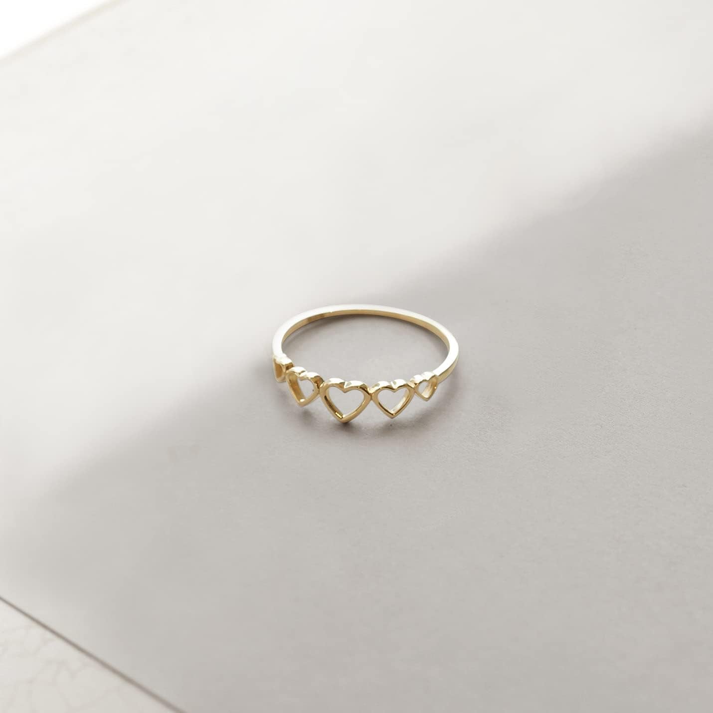 14K Yellow Gold Open Heart Ring for Women