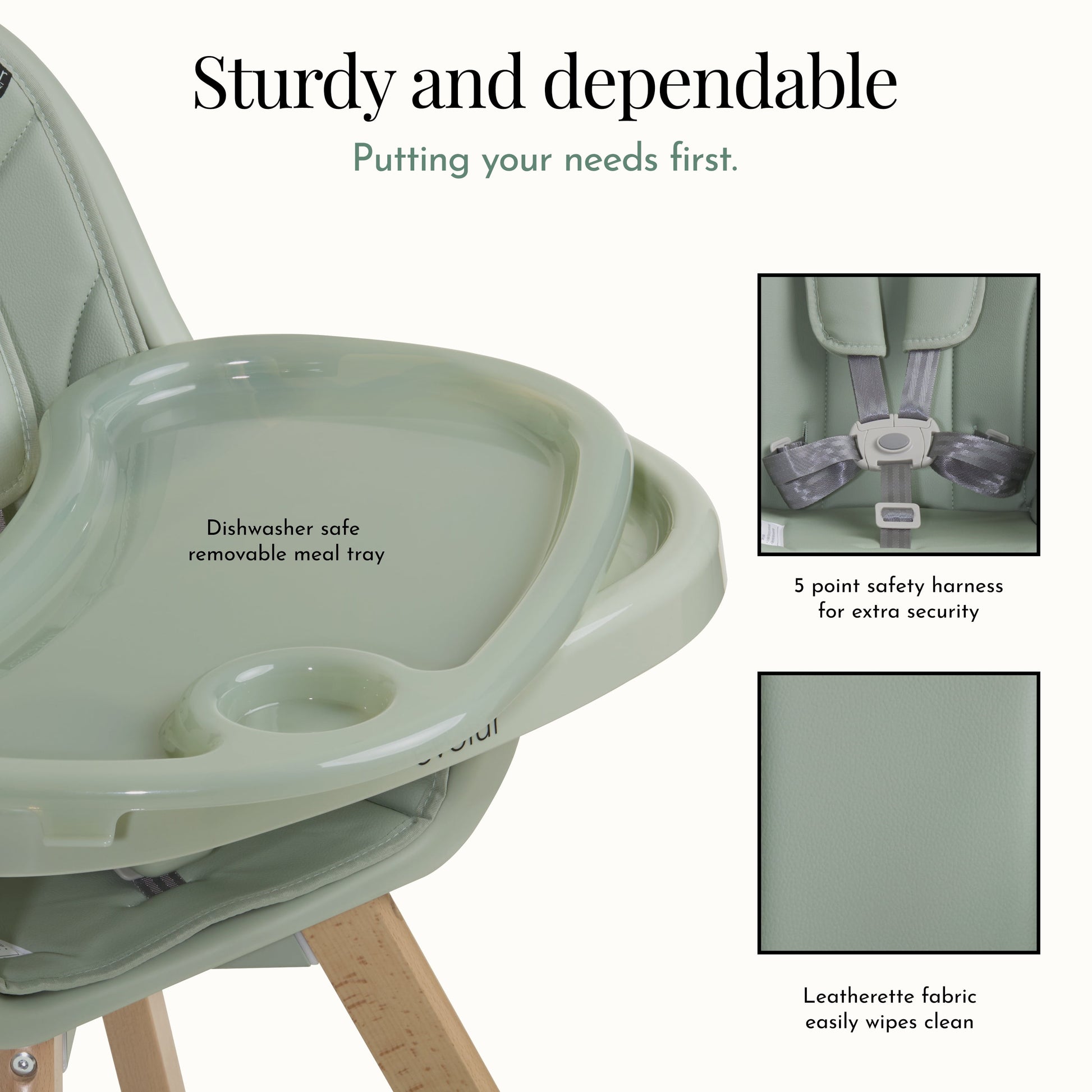 Zoodle 2-In-1 High Chair Booster Feeding Chair with Modern Design, Sage Green (Model #254)