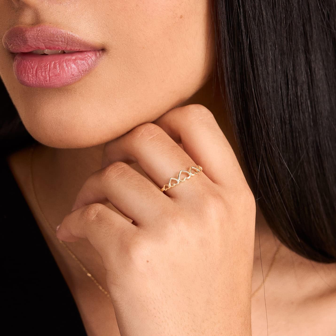 14K Yellow Gold Open Heart Ring for Women