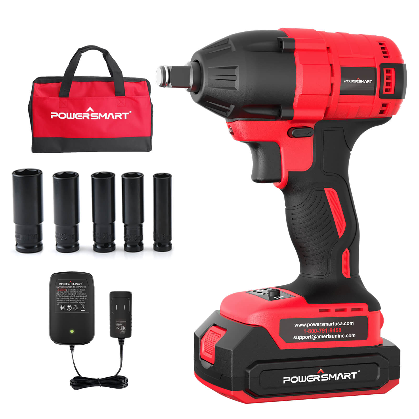 20V Brushless Cordless Impact Wrench Kit w/ Battery & Charger PS76142B PowerSmart