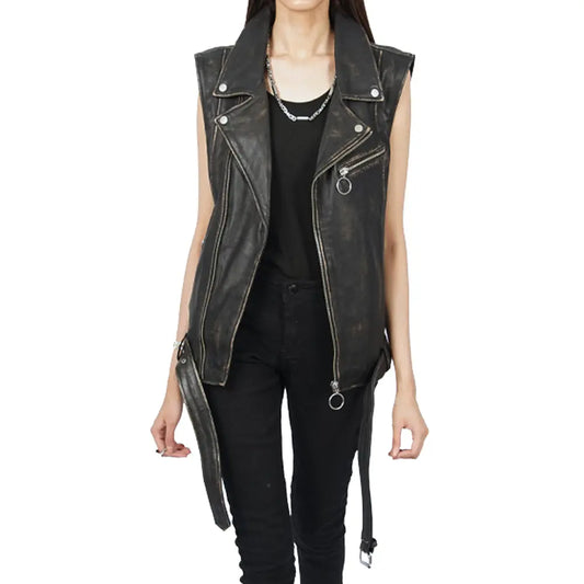 Ash Vintage Biker Leather Vest Boston Harbour