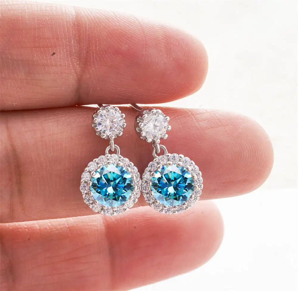 1CT 2Pcs D-Color Moissanite Drop Earrings 925 Sterling Silver With Certificate BandsCo Straps