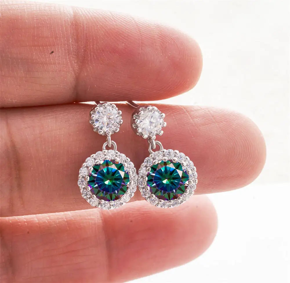 1CT 2Pcs D-Color Moissanite Drop Earrings 925 Sterling Silver With Certificate BandsCo Straps