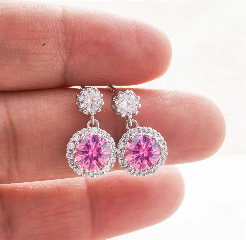 1CT 2Pcs D-Color Moissanite Drop Earrings 925 Sterling Silver With Certificate BandsCo Straps