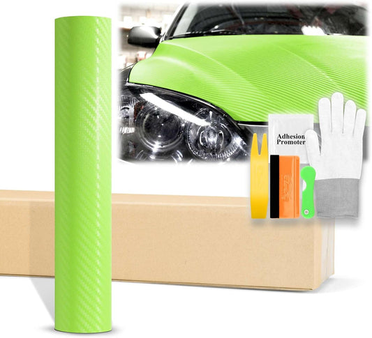 36"X60" (3Ftx5Ft) Green 3D Carbon Fiber Textured Matte Flat Vinyl Wrap Auto Car Sticker Decal Film Sheet Bubble Free Air Release Technology with Tool Kit