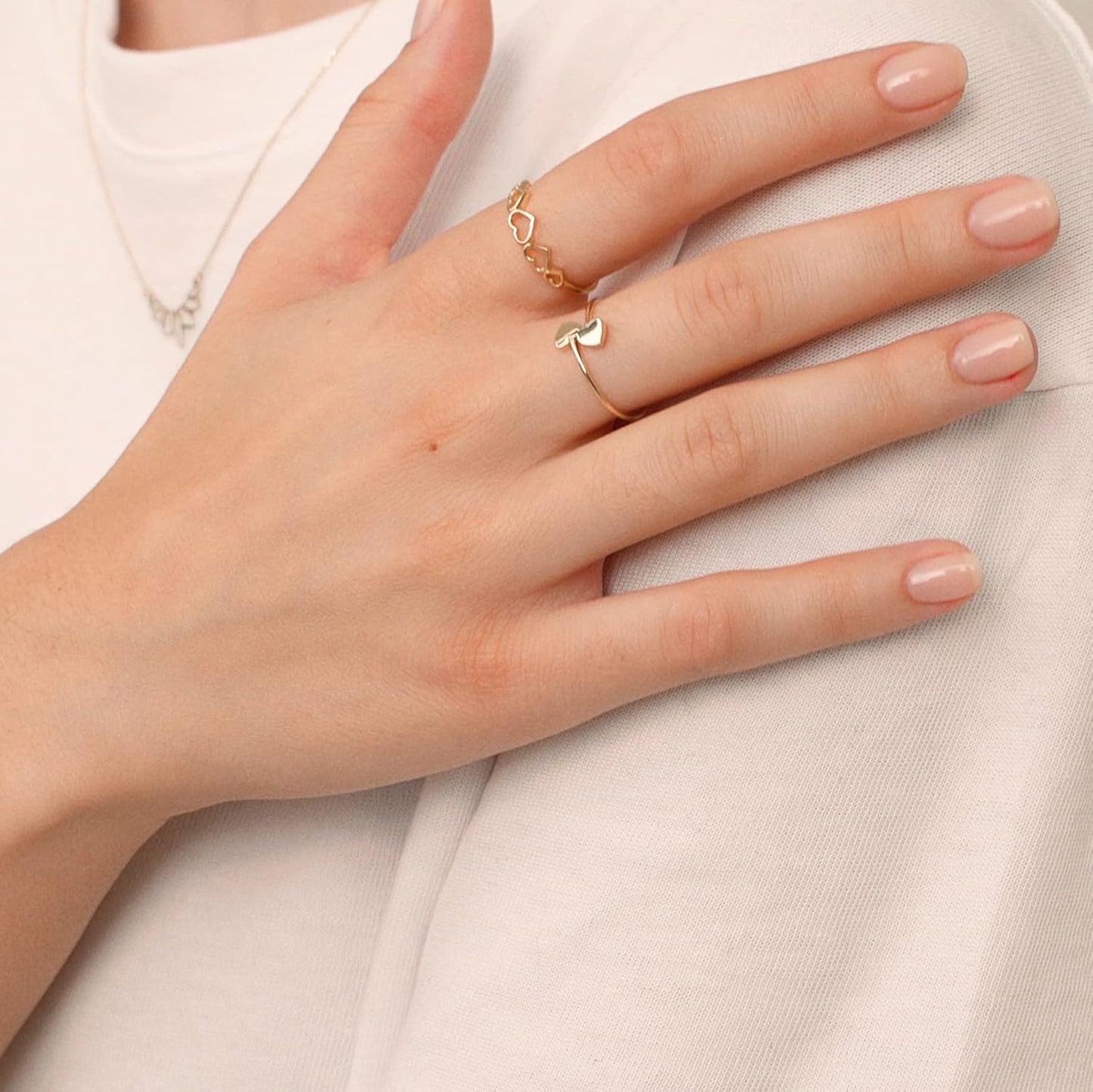 14K Yellow Gold Open Heart Ring for Women