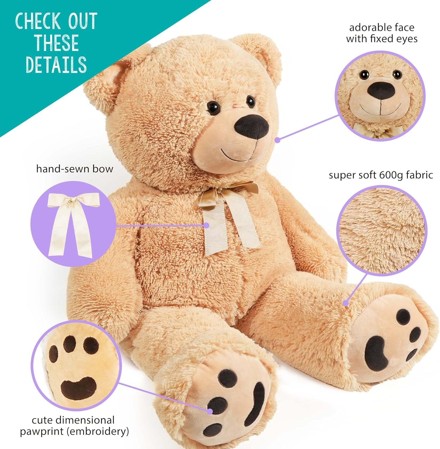 3 Feet Giant Teddy Bear Stuffed Animal, 39 Inch Large Bear Plush Toy with Footprints for Birthday, Anniversary, for Her, Women, Girlfriend, Wife