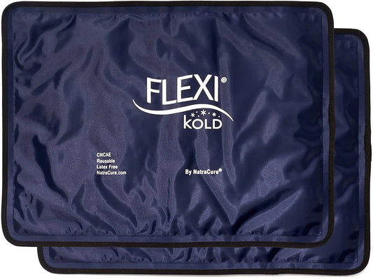 2 Flexikold Gel Ice Packs (Standard Large: 10.5" X 14.5") - Reusable Cold Pack for Injuries, for Back Pain Relief, Migraine Relief Pad, after Surgery, Postpartum, Headache, Shoulder - 6300-COLD 2PK