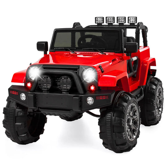 12V Kids Ride on Truck Car W/ Remote Control, Spring Suspension, Bluetooth, LED Lights - Red