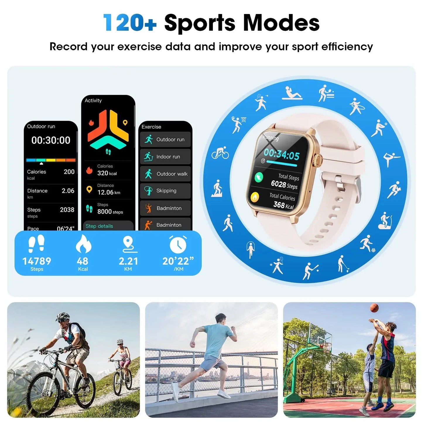 46Mm Extra Large Battery Smartwatch, (Answer Make Calls/Standby Time 60 Days/120+ Sport Mode)Fits for Android and Iphone Devices,Perfect Gift (Pink)