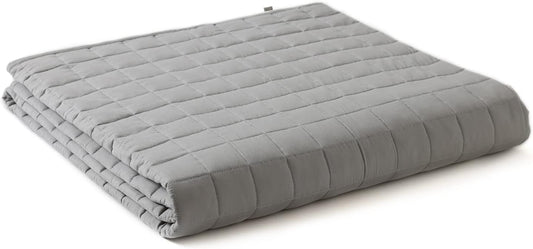 25Lbs Weighted Blanket for Adults, Cotton Heavy Bed Throw Blanket with Cooling Glass Beads for All Season Use, Ideal for One Person of 240Lbs (60X80 Inches, Queen Bed, Light Grey)