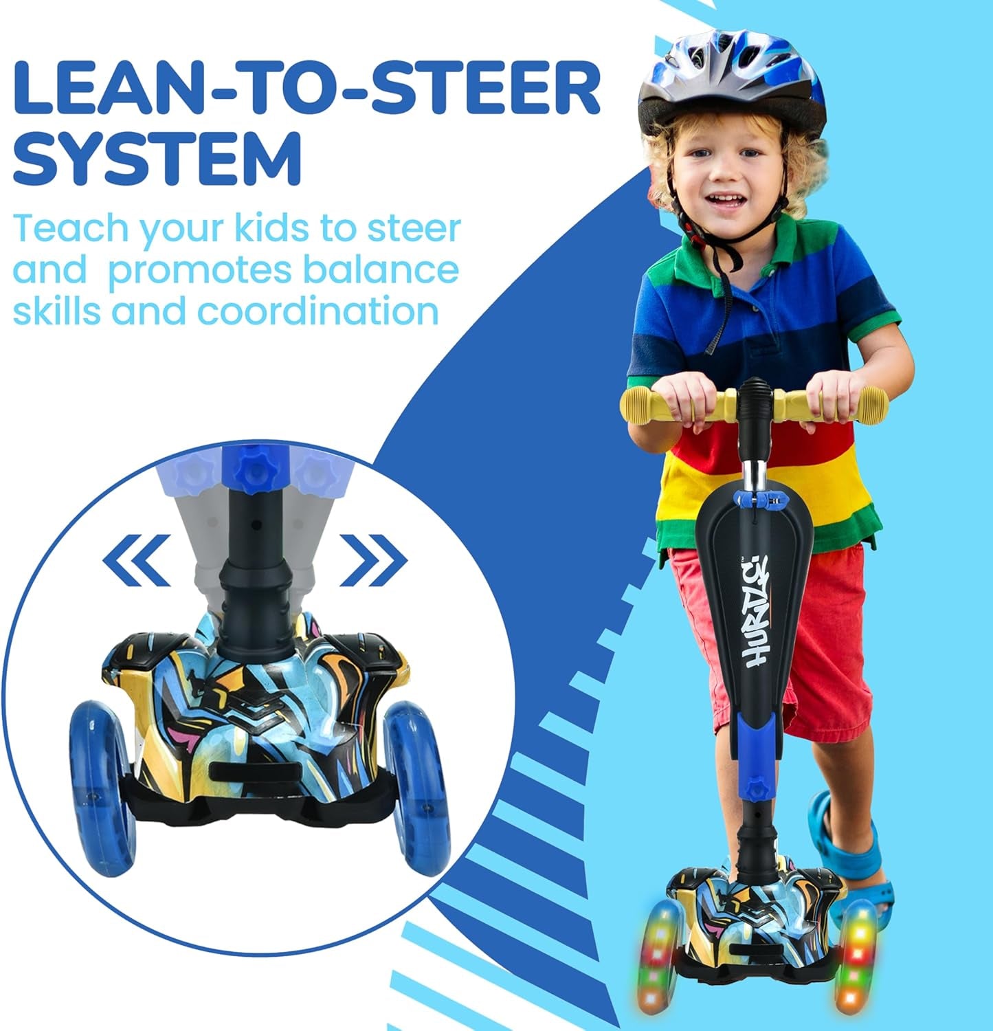 3-Wheeled Scooter for Kids - Wheel LED Lights, Adjustable Lean-To-Steer Handlebar, and Foldable Seat - Sit or Stand Ride with Brake for Boys and Girls Ages 1-14 Years Old