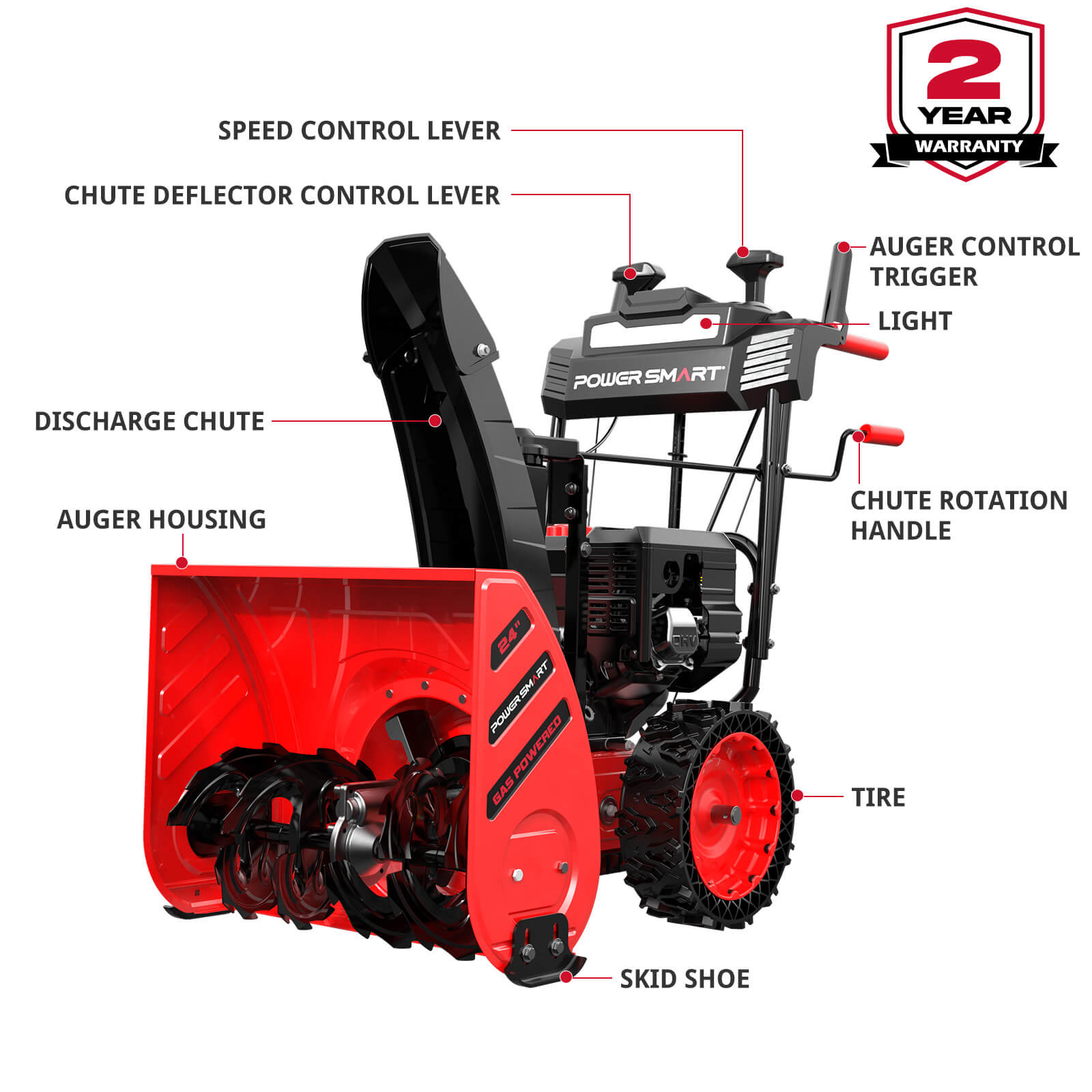 24'' 252cc Two Stage Self-Propelled Gas Snow Blower w/ Electric Start DB7109 (Web Exclusive) PowerSmart