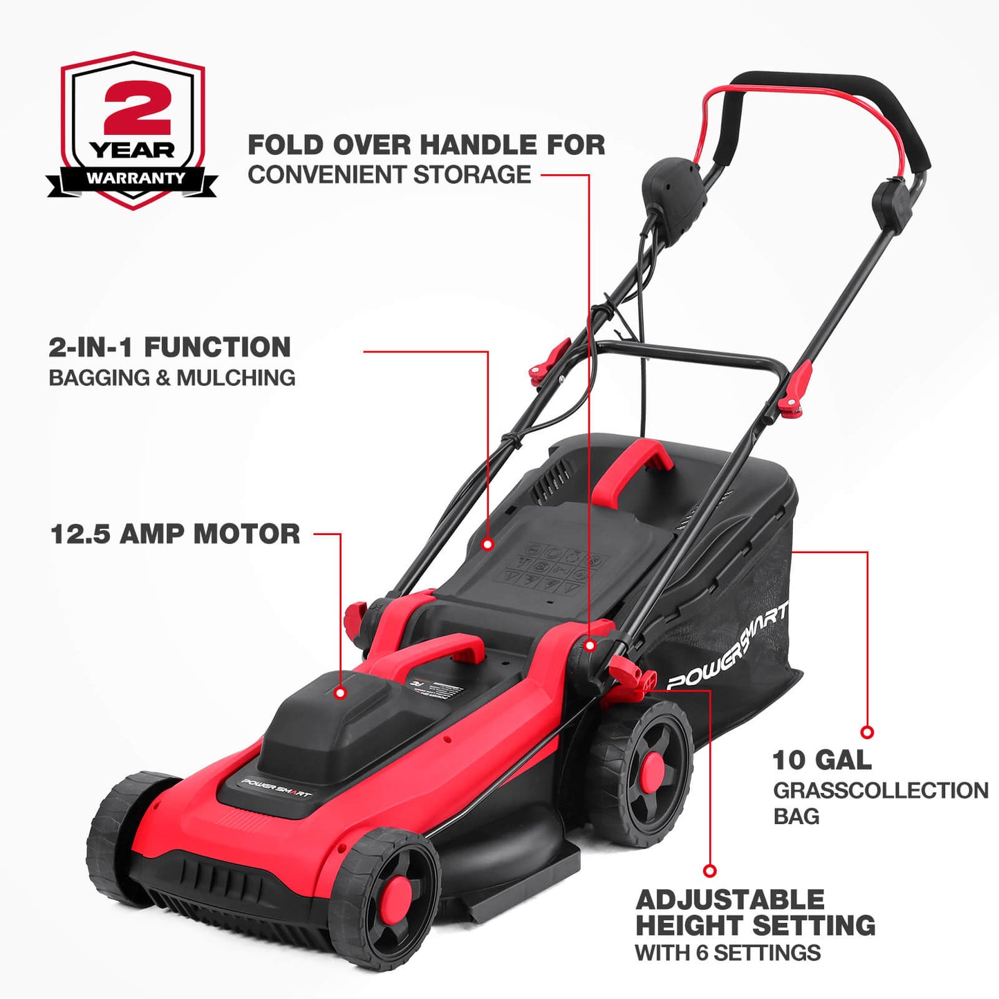 14" 15Amp Electric Corderd Push Lawn Mower DB8015 PowerSmart