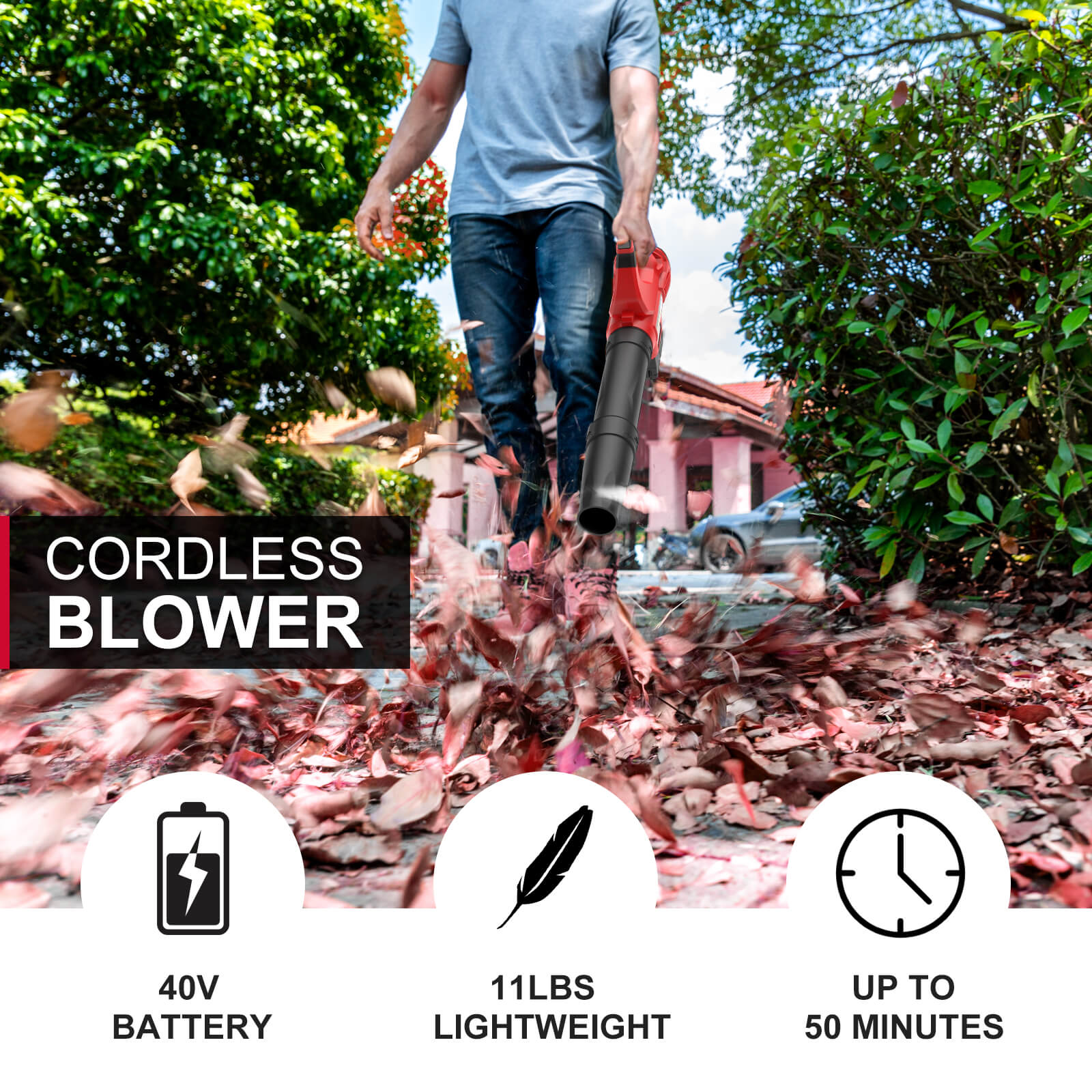 450CFM Cordless Leaf Blower w/ 40V 4.0Ah Battery and Charger MB2450A PowerSmart