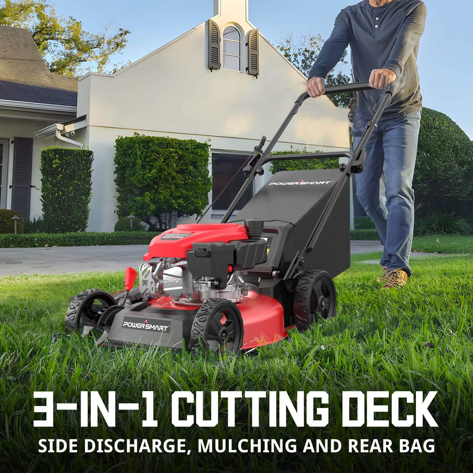 17" 144cc Gas Push 3-in-1 Lawn Mower DV8618P PowerSmart