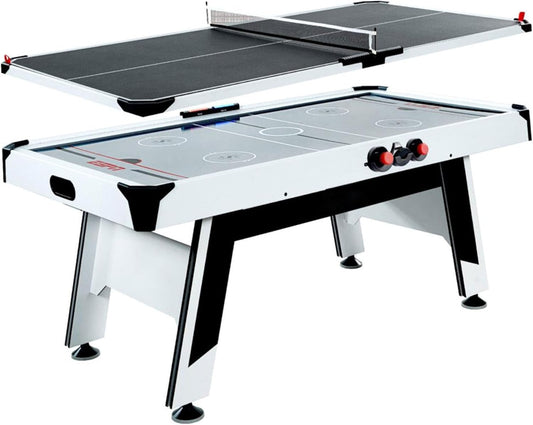 72'' Indoor High-Gloss Air Powered Hockey Arcade Game Table with Table Tennis Conversion Top, LED Scorer with Sounds, and Accessory Holder