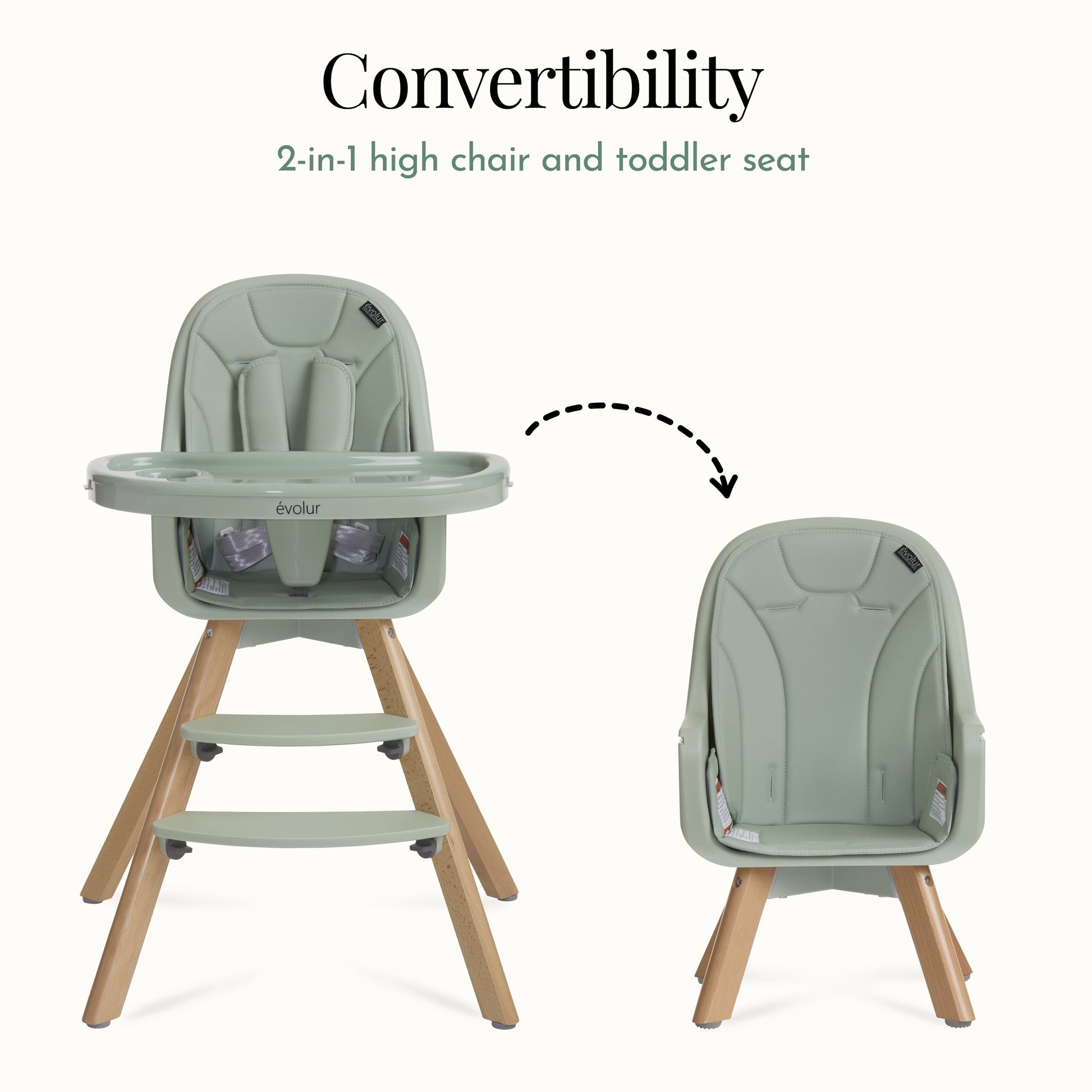 Zoodle 2-In-1 High Chair Booster Feeding Chair with Modern Design, Sage Green (Model #254)