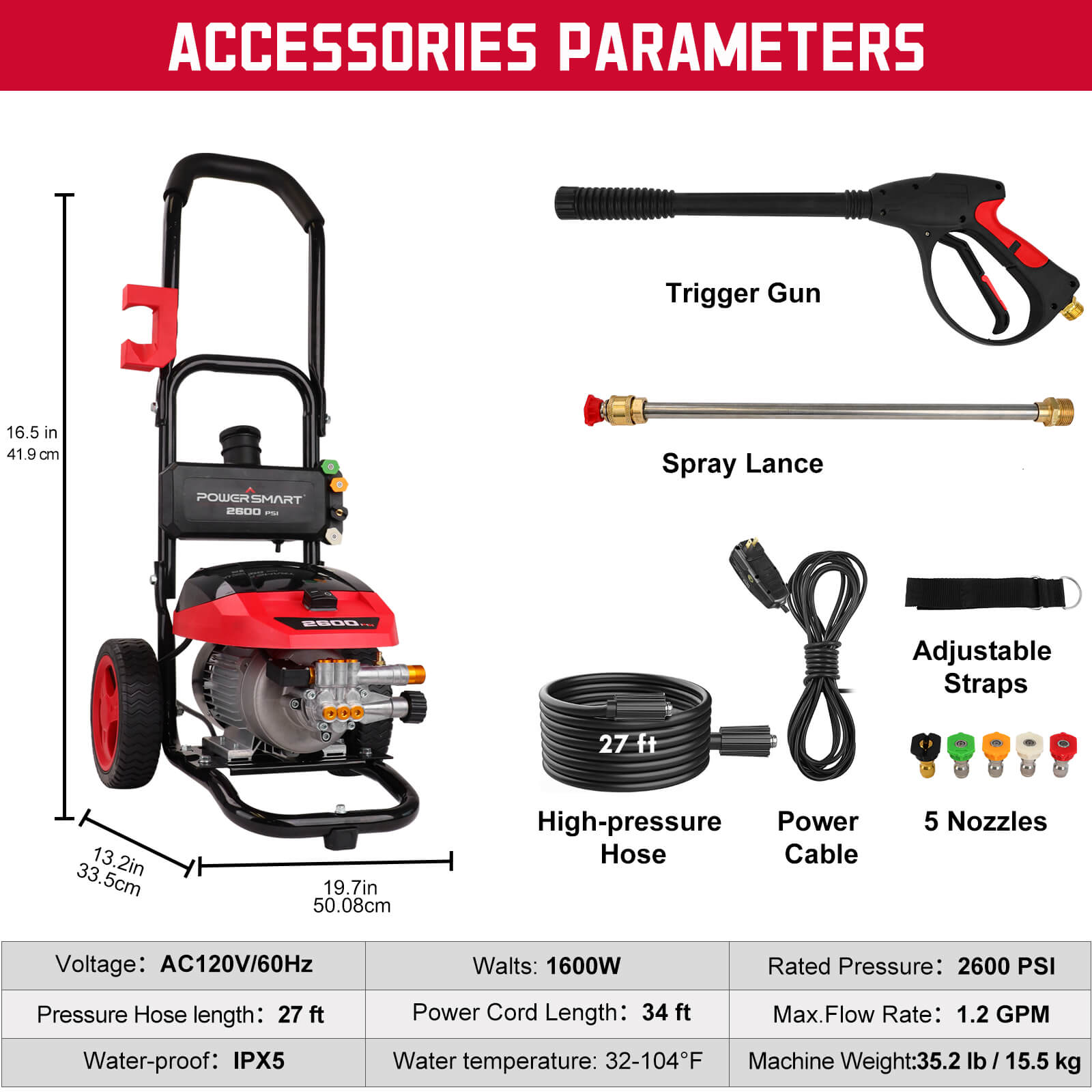 2600PSI 1.2GPM Electric Pressure Washer DB1002 PowerSmart