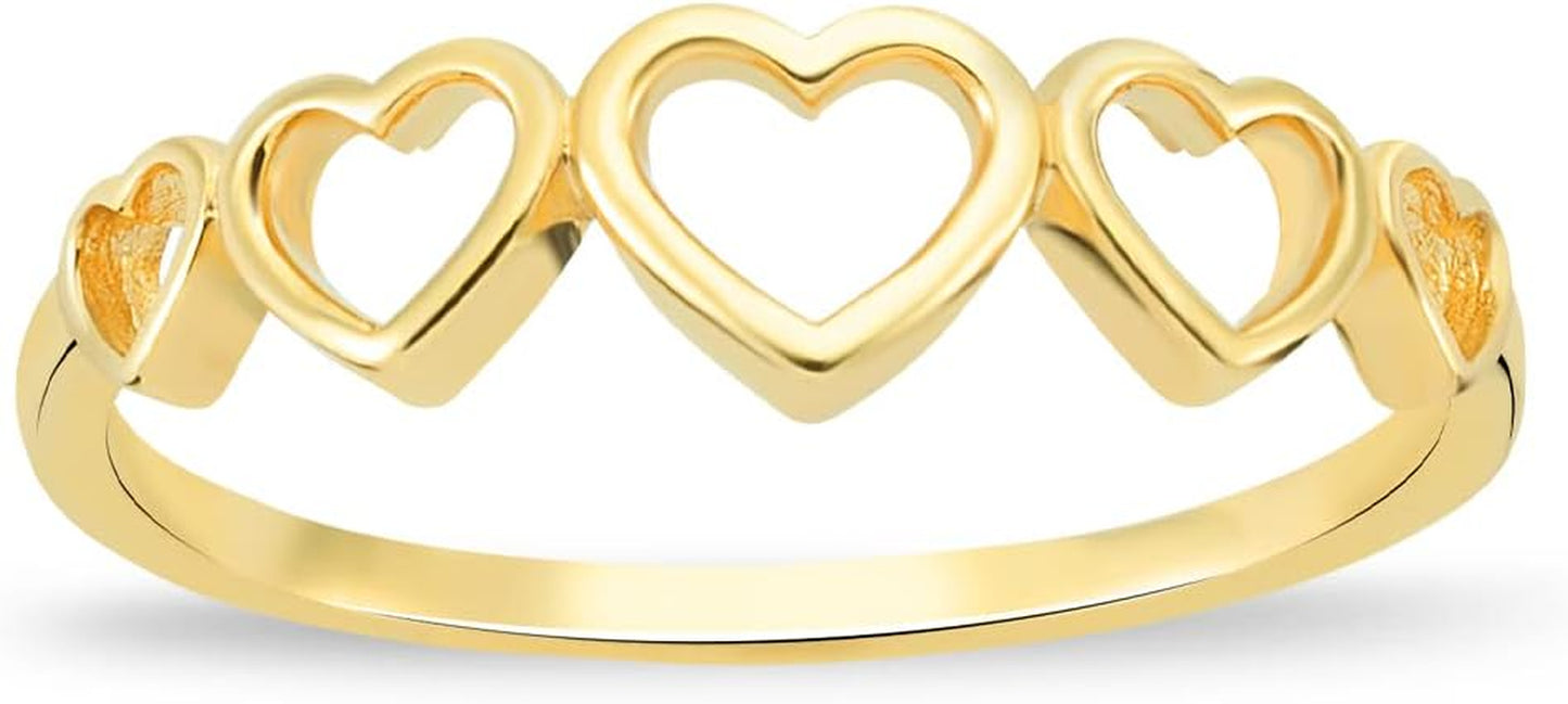 14K Yellow Gold Open Heart Ring for Women