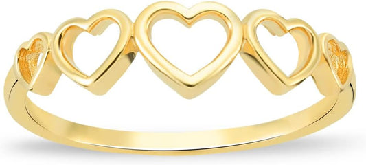 14K Yellow Gold Open Heart Ring for Women