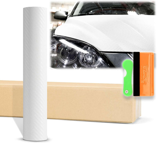 12"X60" (1Ftx5Ft) White 3D Carbon Fiber Textured Matte Flat Vinyl Wrap Auto Car Sticker Decal Film Sheet Bubble Free Air Release Technology with Tool Kit