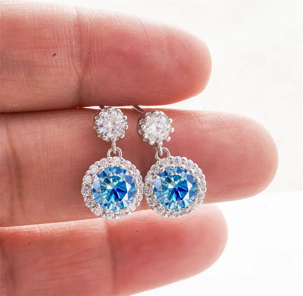 1CT 2Pcs D-Color Moissanite Drop Earrings 925 Sterling Silver With Certificate BandsCo Straps