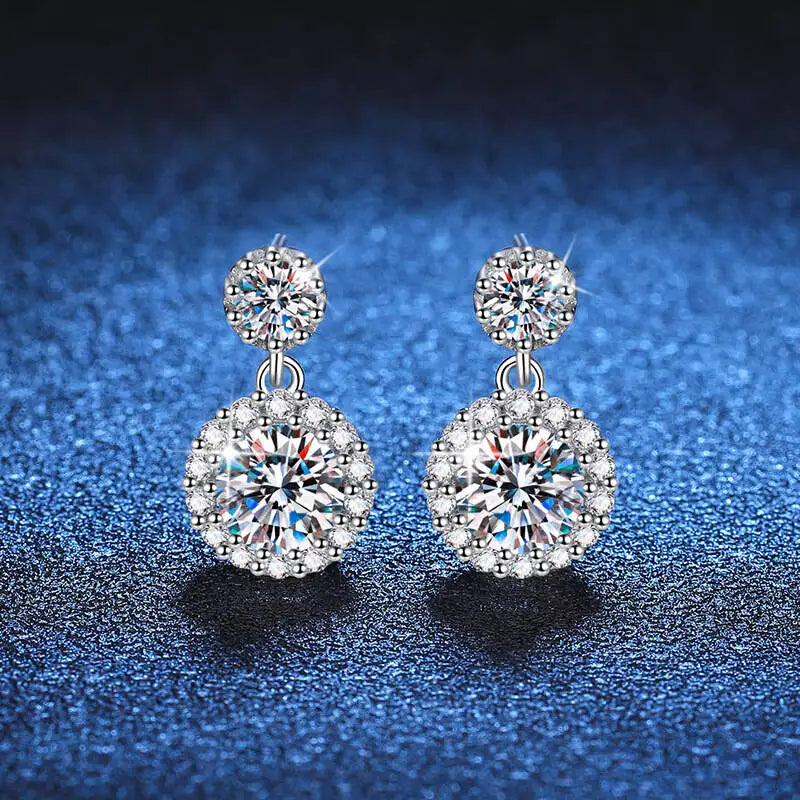 1CT 2Pcs D-Color Moissanite Drop Earrings 925 Sterling Silver With Certificate BandsCo Straps