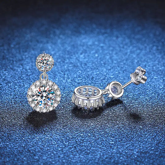 1CT 2Pcs D-Color Moissanite Drop Earrings 925 Sterling Silver With Certificate BandsCo Straps