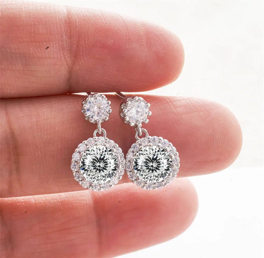 1CT 2Pcs D-Color Moissanite Drop Earrings 925 Sterling Silver With Certificate BandsCo Straps