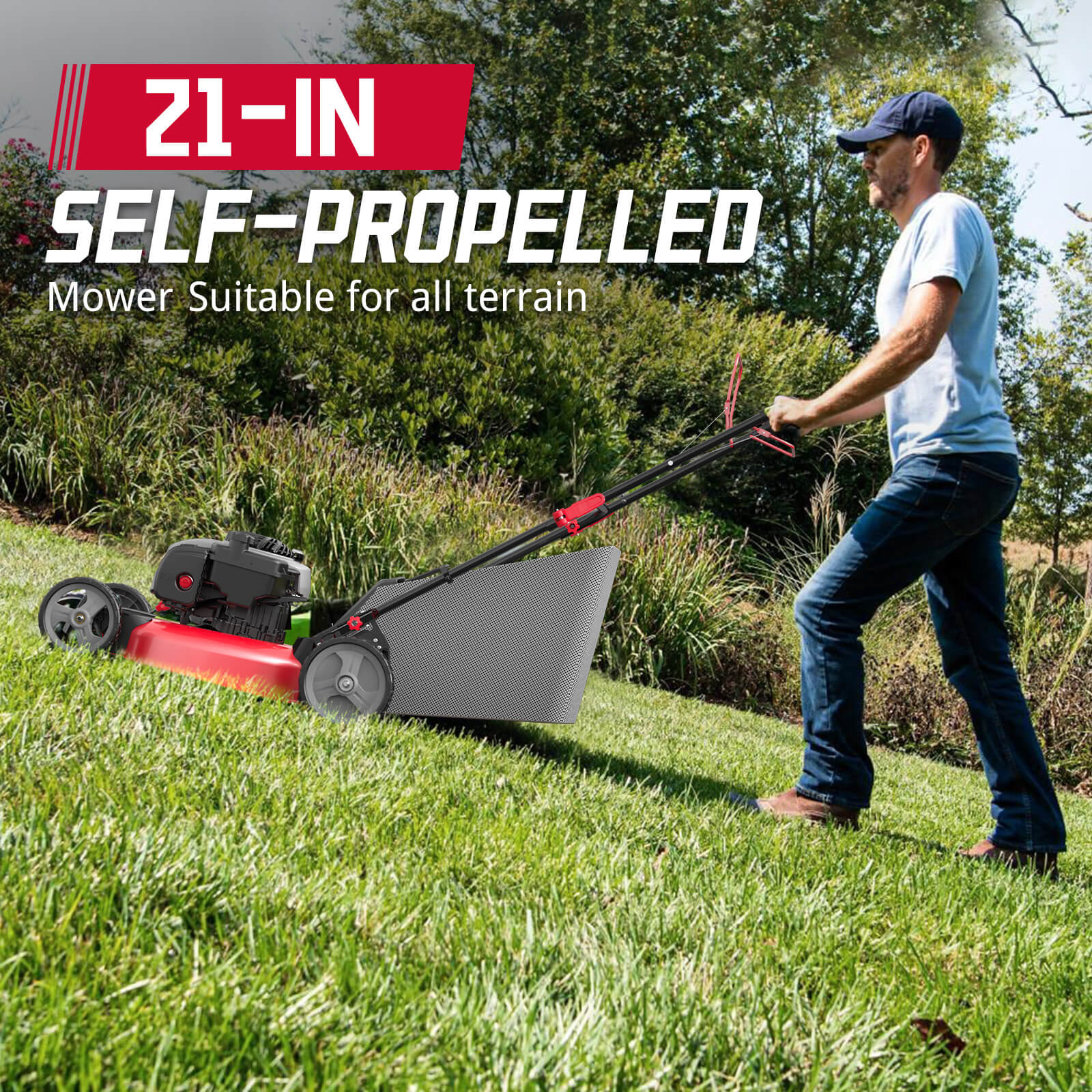 21" 140cc Gas Self-Propelled Lawn Mower with Briggs & Stratton Engine HB8622S PowerSmart